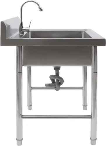 Vista 24 de Fregadero de cocina de restaurante comercial independiente de acero inoxidable con soporte, preparación de cocina y lavabo de mano para el hogar