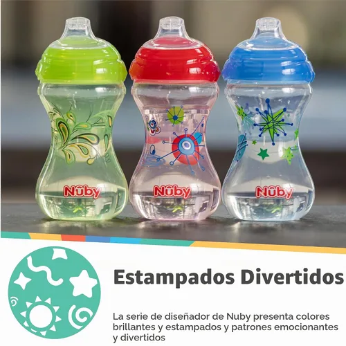 Vista 5 de Nuby Paquete de 3 caño suave "Pinpoint" sin derrames Clik-It, niño, 10 onzas