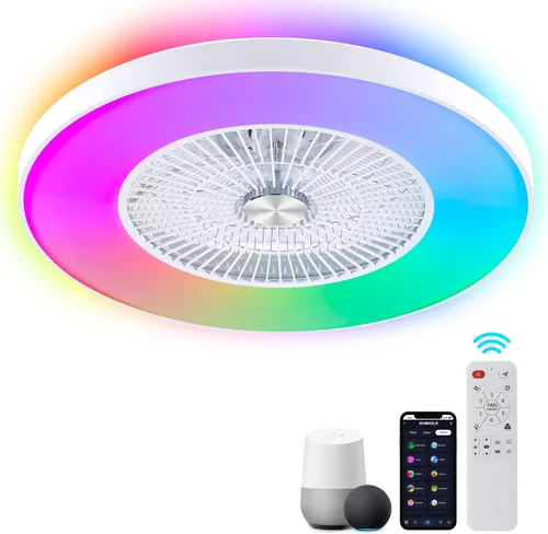 Vista 11 de Ventiladores de techo sin aspas de 24" con luces y control remoto/APP, ventilador de techo de bajo perfil con 3 luces atenuables, ventilador