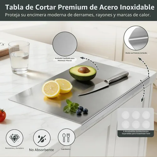 Vista 2 de Tabla de cortar de acero inoxidable para cocina, tabla de cortar de metal con mostrador de labios, apta para lavavajillas, tabla de cortar
