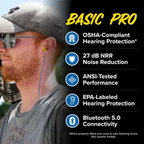 Vista 9 de Plugfones Basic Pro - Auriculares Bluetooth con Tapones de Espuma para los Oídos - Protección Auditiva NRR de 27 dB - Auriculares Inalámbricos