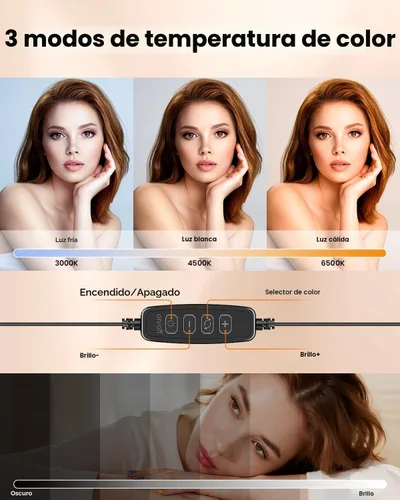 Vista 5 de Evershop Luz de Anillo para Portátil con Clip de Escritorio, Iluminación de Videoconferencia de Computadora Pequeña con Soporte para Teléfono/Cámara