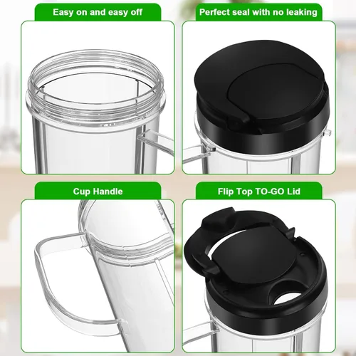 Vista 7 de Paquete de 2 tazas mezcladoras Magic Bullet de 22 onzas con tapa abatible para llevar, taza de repuesto con asa, compatible con tazas y tazas Magic