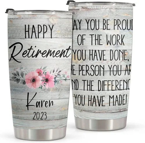 Vista 5 de Vaso aislado de acero inoxidable personalizado para jubilación, regalo de jubilación para mujeres, compañero de trabajo jubilado, dama, jefe, vaso