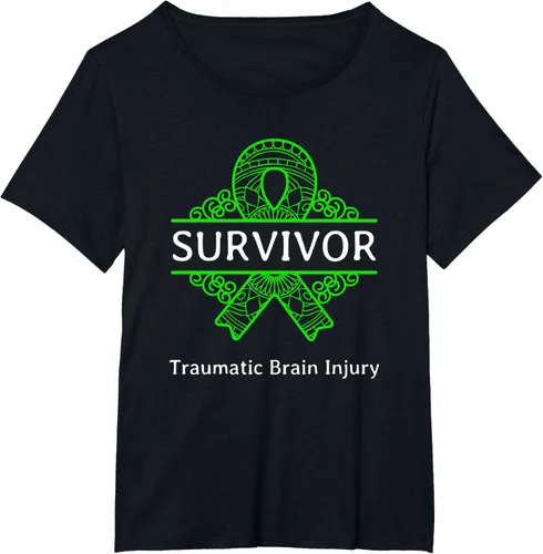 Vista 35 de Camiseta de concientización traumática con cinta verde para supervivientes de lesiones cerebrales, Negro, S