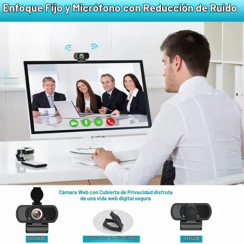Vista 7 de ZIQIAN Cámara web 1080P con micrófono, cámara web HD USB para PC, ordenador