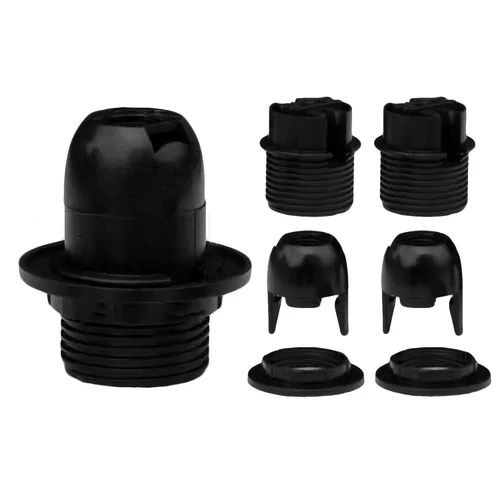 Vista 8 de TWDRTDD® Base Candelabro e12 de Baquelita con Rosca sin Llave, Toma de Lámpara con Anillo de Soporte de Sombra Metálica (3, Negro)