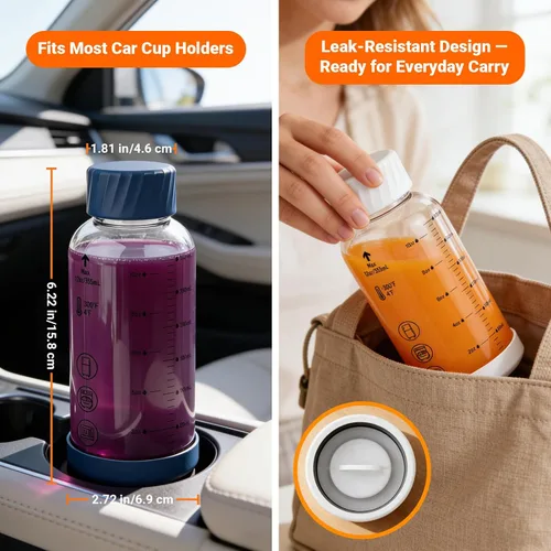 Vista 6 de Botellas de jugo de vidrio de 12 onzas – Pack de 4 botellas de agua de vidrio con tapas de acero inoxidable – A prueba de fugas, sin BPA, vidrio