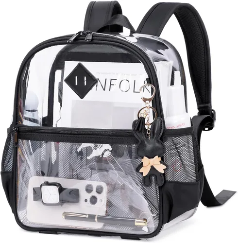 Vista 10 de MUSEVOS Mochila transparente para eventos de estadio aprobada 12x6x12, bolsa mini transparente de TPU gruesa con bolsillo frontal para conciertos