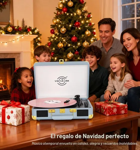 Vista 9 de VINYLSLINK - Tocadiscos de vinilo Bluetooth, tocadiscos portátil de 3 velocidades con control de agudos y graves, altavoces estéreo integrados Azul