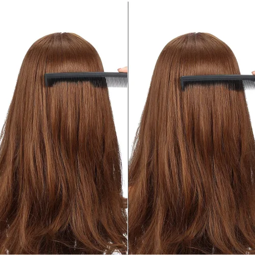 Vista 3 de Leinuosen Paquete de 3 peines de pelo de dientes finos y anchos, peine profesional de corte de fibra de barbero de carbono negro, herramienta