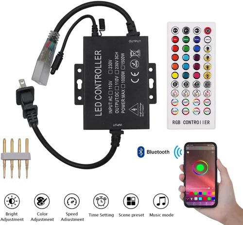 Vista 2 de AC 110-130V 1500W Bluetooth Música IR Control remoto RGB controlador con 40 teclas remoto para 5050 2835 LED Neon Rope Strip Light