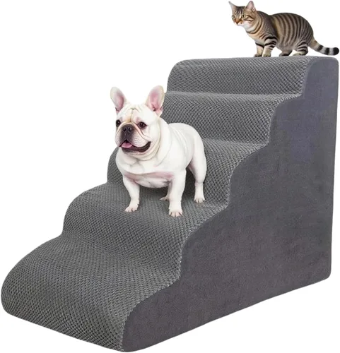 Vista 9 de Rampa de escaleras para mascotas de 5 escalones para sofás de cama alta de 23 a 30 pulgadas con almohadillas resistentes antideslizantes e
