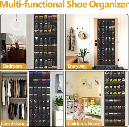 Vista 9 de Organizador de zapatos sobre la puerta, 40 bolsillos grandes de malla para colgar zapatos, organizador para armario, detrás de la puerta, soporte