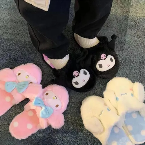 Vista 6 de AAOTE Kuromi - Pantuflas de felpa My Melody Cinnamoroll para invierno, talla única, para la mayoría de las pantuflas de dibujos animados suaves