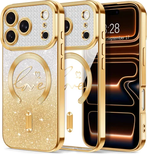 Vista 62 de Hython Funda para iPhone Air con purpurina, compatible con MagSafe Love Heart fundas magnéticas transparentes para teléfono para mujeres y niñas