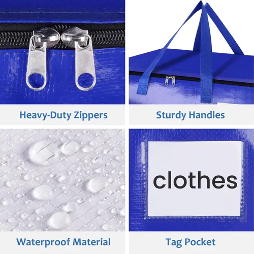 Vista 4 de Bolsas de mudanza extra grandes, bolsas de almacenamiento con asas de estudio y cremalleras resistentes, suministros de mudanza para mudanza