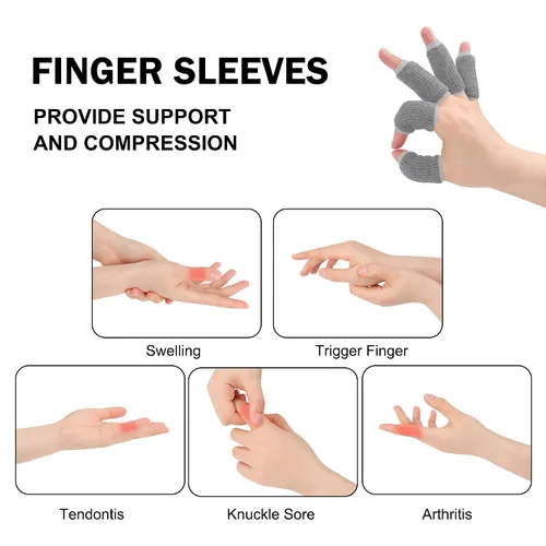 Vista 2 de uxcell 10 férulas protectoras de dedos, fundas de compresión para dedos de pulgar para dedos de gatillo, fundas elásticas para baloncesto, soporte
