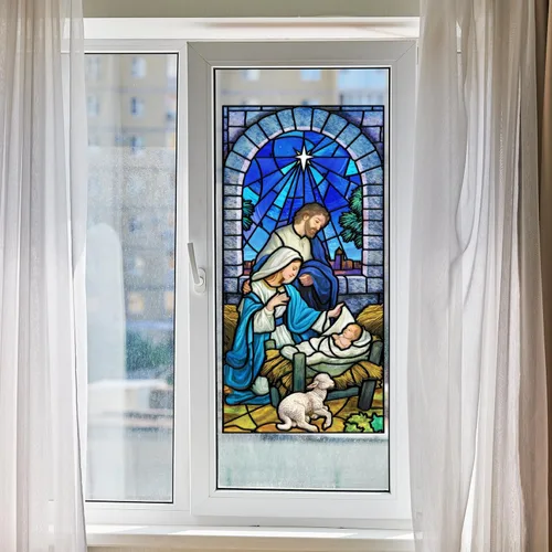 Vista 3 de Christimas Belén - Lámina vitral para ventana (5.5 x 11 pulgadas)