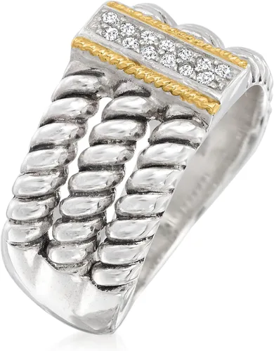 Vista 3 de Ross-Simons Anillo de 3 filas de circonita cúbica de 0,10 qt. t. en plata de ley y oro amarillo de 14 quilates