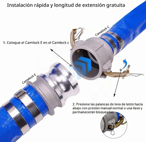 Vista 6 de Manguera de descarga plana de PVC de 2 pulgadas de diámetro interior x 25 pies con conexiones Camlock C y E de aluminio, mangueras de bomba