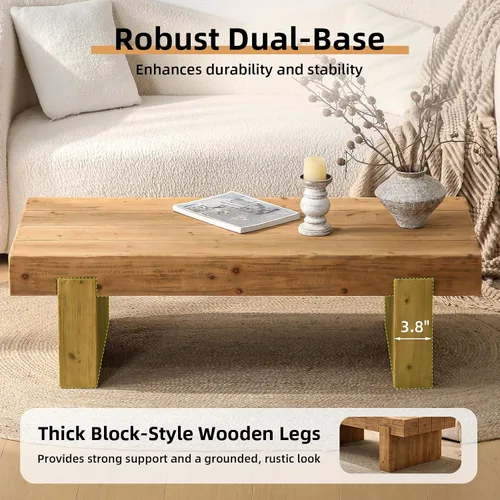 Vista 3 de SSLine Mesa de Centro de Madera Maciza de 47.6 Pulgadas Mesa de Centro Rectangular para Sala de Estar, Mesas de Centro de Cóctel Estilo Granja