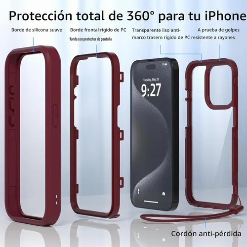 Vista 3 de WXR Compatible con iPhone 15 Pro Max, parachoques de silicona suave y parte trasera de policarbonato duro transparente e interior de policarbonato