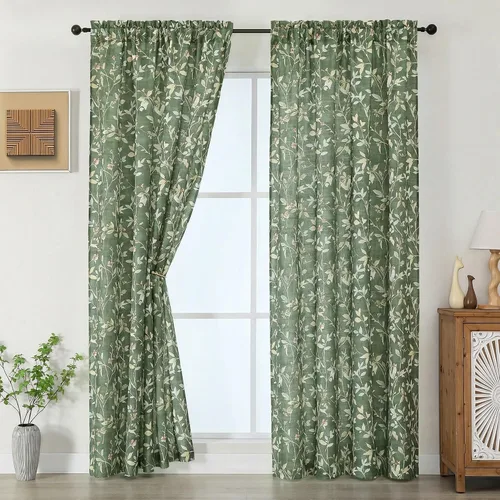 Vista 20 de Chyhomenyc Cortinas de mezcla de lino de 63 pulgadas de largo, 2 paneles de cortina con estampado floral filtrante de luz para sala de estar
