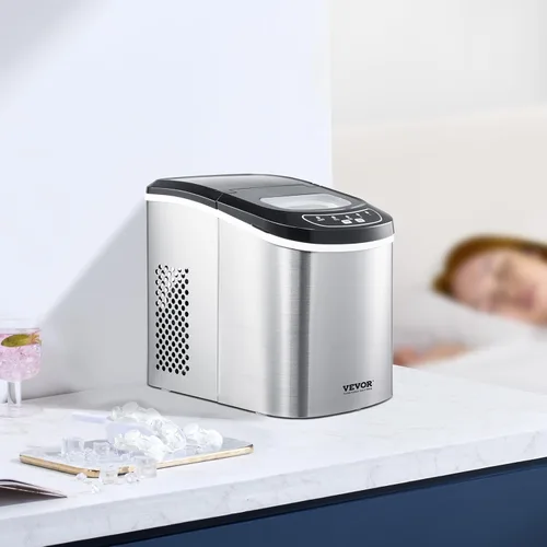 Vista 8 de VEVOR Máquina de hielo para encimera, 9 cubos listos en 6 minutos, 33 libras en 24 horas, máquina de hielo portátil autolimpiante con cuchara