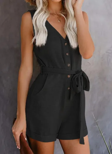 Vista 5 de Acelitt Overol casual de verano para mujer, cuello redondo, volantes, sin mangas, XS-XXL