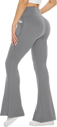 Vista 48 de TNNZEET Leggings acampanados negros para mujer, pantalones de yoga cruzados con bolsillos, corte de bota, leggings acampanados