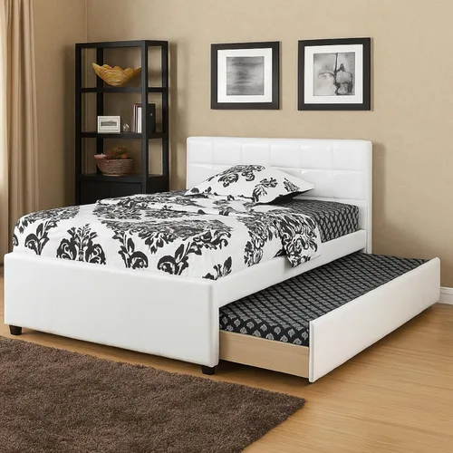 Vista 2 de Benjara Gracious - Cama matrimonial de madera con nido y SQU copetudo HB, color blanco