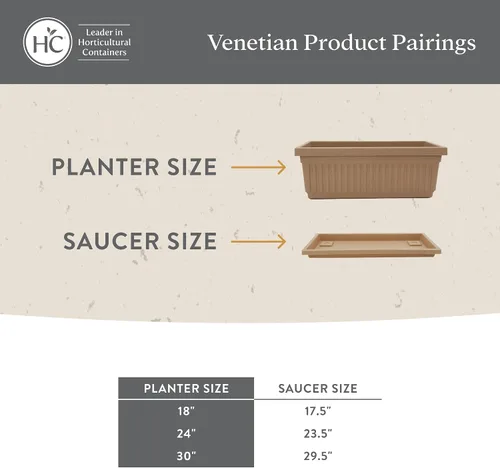 Vista 7 de The HC Companies Macetero veneciano de 18 pulgadas con tapón de drenaje, macetas de plástico ligero resistente a los rayos UV para interiores y Negro