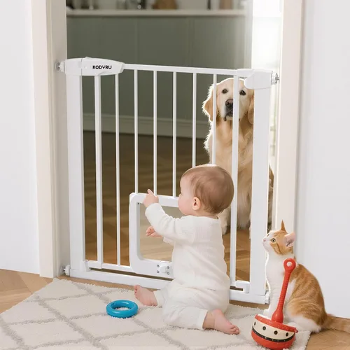 Vista 7 de Puerta para perros de 30 pulgadas de alto con puerta para gatos, ancho ajustable (29.7-45.2 pulgadas) para puertas, pasillos y escaleras, puerta