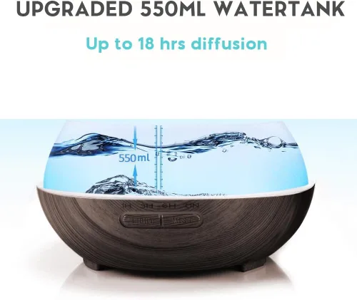 Vista 8 de 550ml Difusor de aceite esencial de gran capacidad con juego de 6 aceites de aromaterapia, humidificador de aire ultrasónico con temporizador y luz