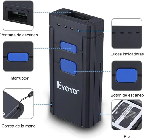 Vista 5 de Eyoyo EY2877 - Escáner de código de barras portátil Bluetooth inalámbrico, CCD Mini portátil CMOS UPC lector de código de barras USB compatible