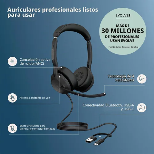 Vista 2 de Jabra Evolve2 50 - Auriculares con cable de doble oreja con micrófono