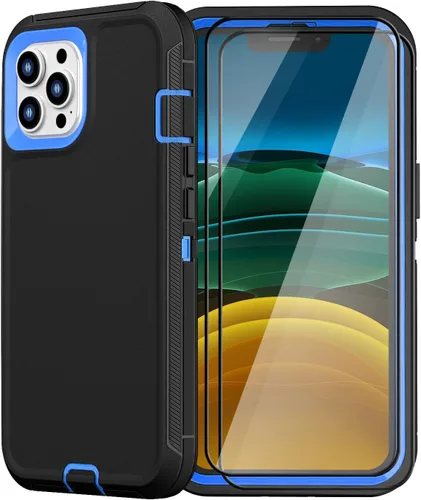 Vista 12 de Funda resistente para iPhone 11 Pro Max con 2 protectores de vidrio templado, grado militar, a prueba de golpes, color negro