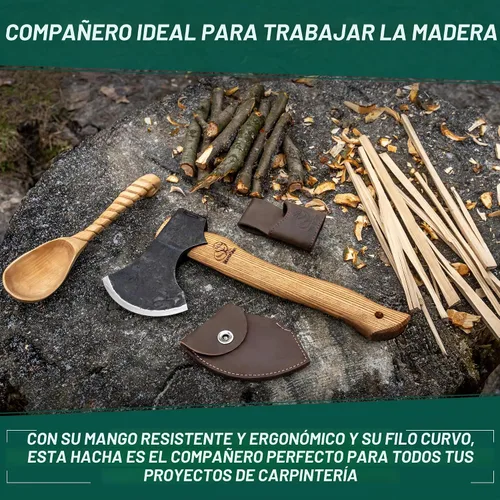 Vista 6 de BeaverCraft Bushcraft Hacha con funda para acampar AX3 – Hacha pequeña para tallar madera – Hacha forjada para cortar – Hacha de mochilero forestal