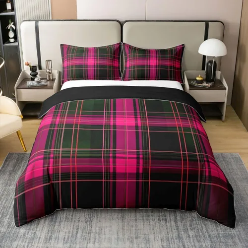 Vista 13 de Erosebridal Juego de ropa de cama de 100 % algodón a cuadros para niños y niñas, funda de edredón a cuadros, funda de edredón moderna geométrica
