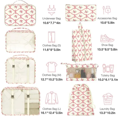 Vista 2 de Juego de 8 cubos de embalaje para maletas, cubos de embalaje con zapatos, cosméticos, ropa y bolsas de accesorios, cubos de embalaje