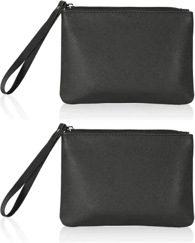 Vista 22 de Paquete de 2 pequeñas bolsas de maquillaje con cremallera para bolso, lápiz labial, organizador de maquillaje de viaje para mujeres, productos Negro