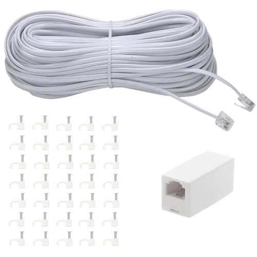 Vista 11 de Cable de extensión de teléfono, cable de línea de teléfono (15 pies - Negro) con conector RJ11 estándar