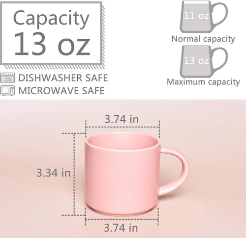 Vista 2 de Bosmarlin Taza de café de cerámica mate para oficina y hogar, 13 onzas, apta para lavavajillas y microondas (rosa, 1)