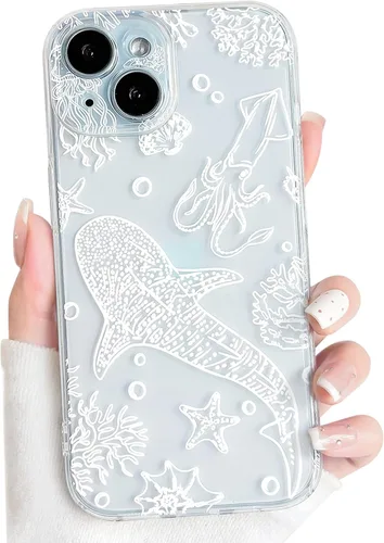 Vista 11 de NITITOP Funda para iPhone 13 Clear Sea Animal - Pez negro Pescado Negro
