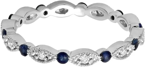 Vista 2 de Anillo apilable redondo de oro de 10 quilates con zafiro azul y diamante blanco para mujer