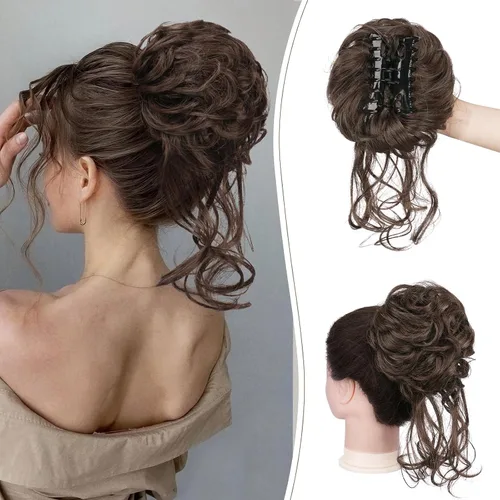 Vista 36 de SOFEIYAN Pinza de Gancho Extension de Cabello con Forma de Moño Desordenado, Cabello Ondulado y Rizado, Pinza de Gancho, Chignon, Cola de Caballo