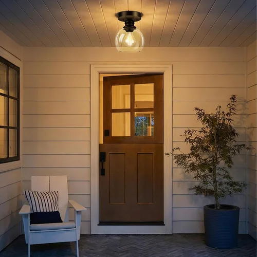 Vista 3 de Glass Semi Flush Mount Ceiling Light, Industrial Porch Light Fixtures, Matte Black Base with 6“ Clear Glass Shade, Bright Close to Ceiling Light for