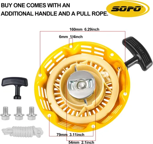 Vista 4 de SOFO Conjunto de arranque de tracción para Honda GX160 - Champion Generator Pull Start Assembly w/Pull Cord para Predator 212 Recoil Starter GX120