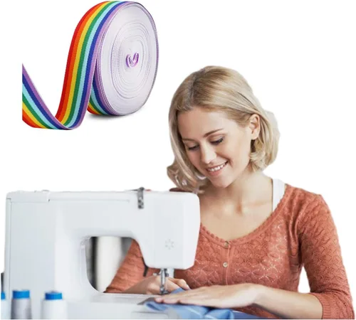 Vista 2 de Cinta de arcoíris de 3.9 pies, cinta multicolor de grogrén de doble cara para manualidades, manualidades, envoltura de regalos, boda, decoración